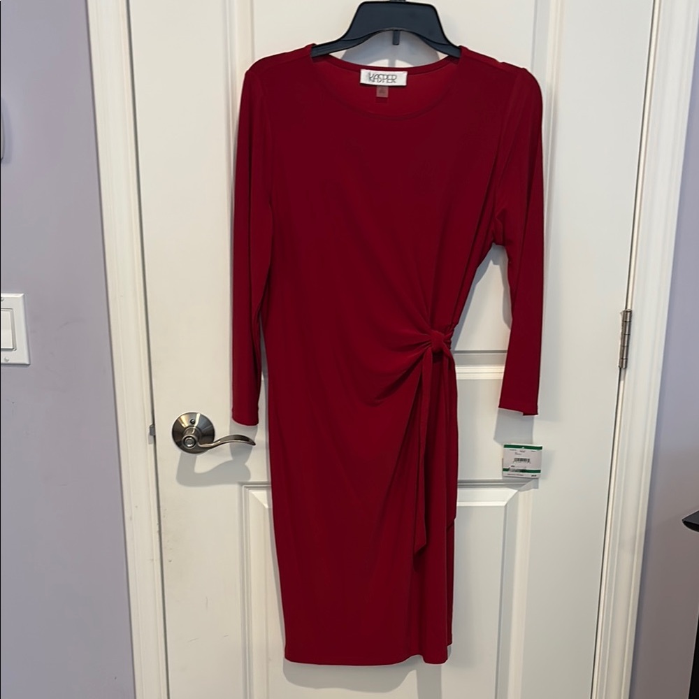 Kasper Red Long Sleeve Wrap Dress